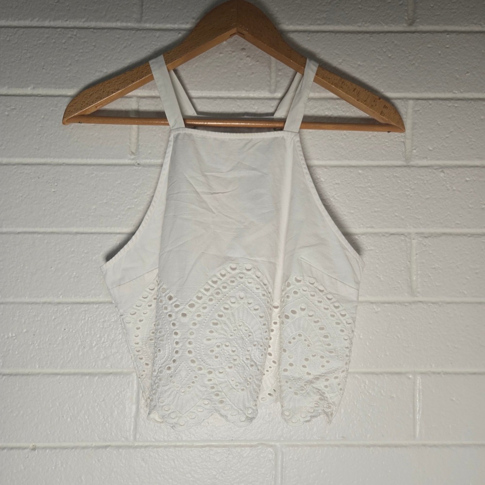 Abercrombie & Fitch Eyelet Crop Top Large Cotton Lace Boho Halter Summer Angel